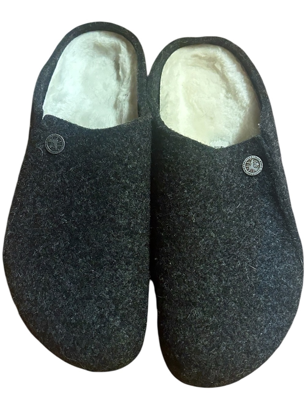 Birkenstock Women's Charcoal Gray Wool Slip-On Clog Slippers